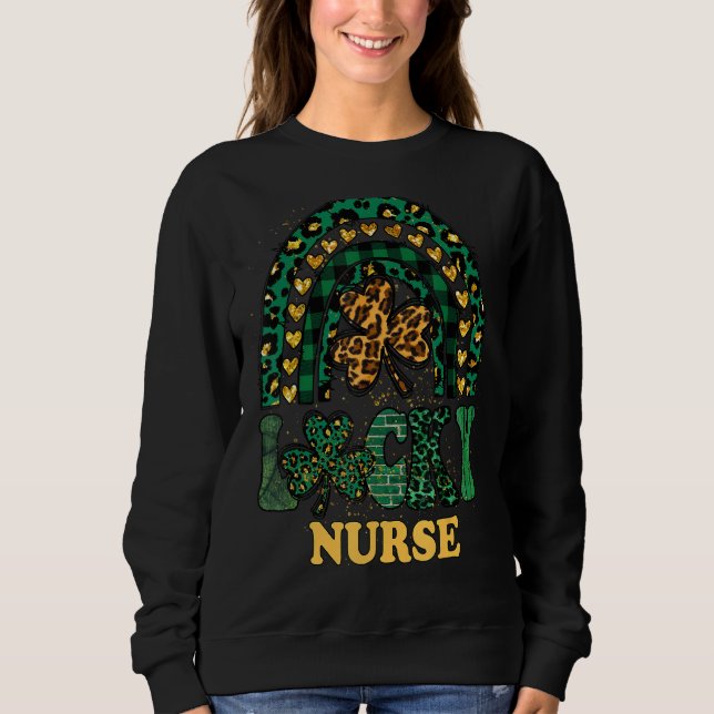 Sweatshirt Leopard Shamrock Arc-en-ciel pour Jour de la Saint (Devant)
