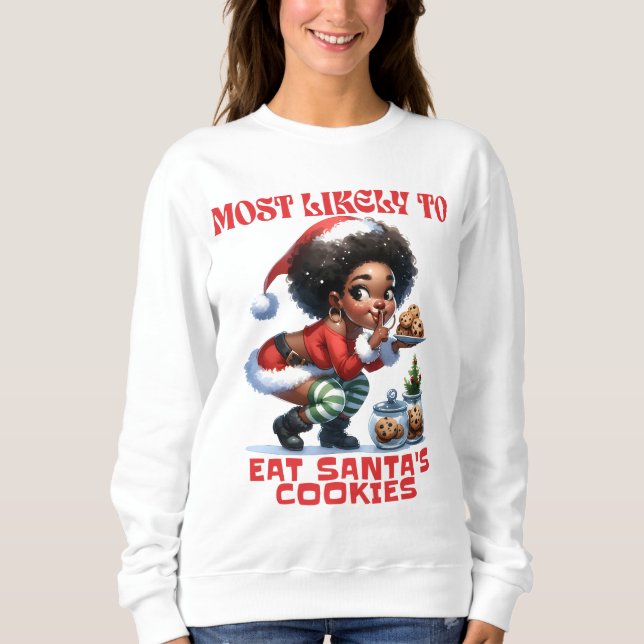 Sweatshirt Les Plus Susceptibles De Manger Père Noël Cookies  (Devant)