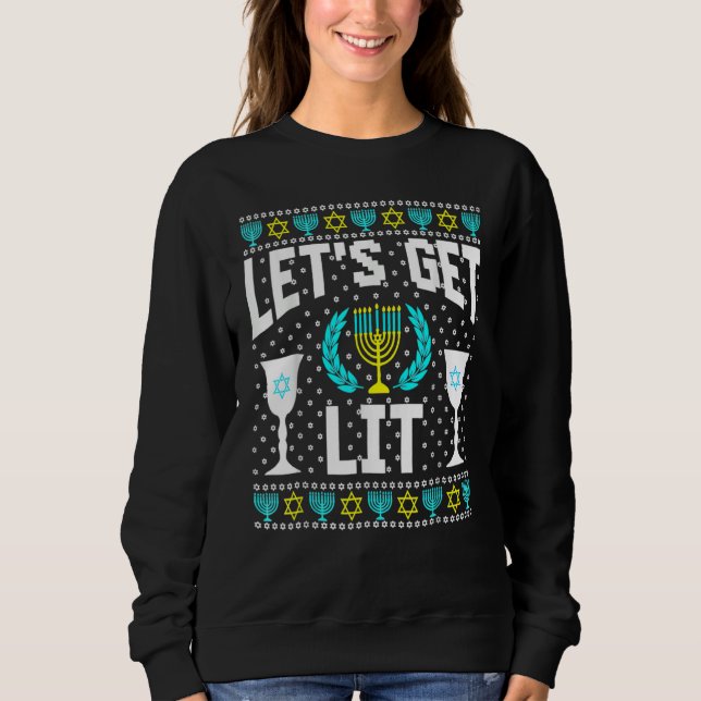Sweatshirt Let's Get Lit Hanukkah Jew Menorah Jewish Chanukka (Devant)