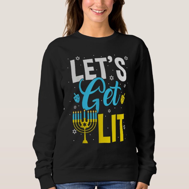 Sweatshirt Let's Get Lit Menorah Hanukkah Jewish (Devant)