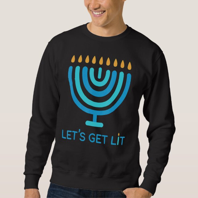 Sweatshirt Let's Get Lit Menorah Jewish     Ugly Hanukkah Cha (Devant)