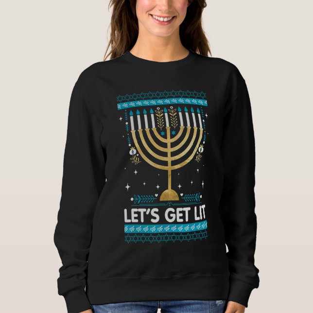 Sweatshirt Let's Get Lit Menorah Jewish  Ugly Hanukkah Chanuk (Devant)