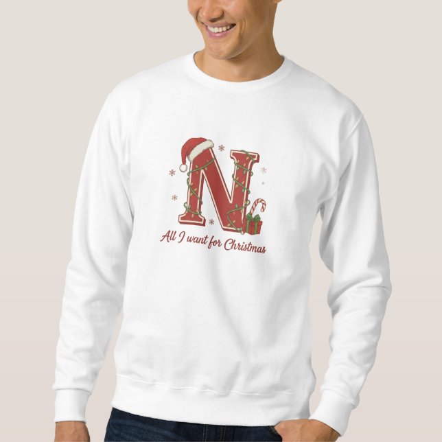 Sweatshirt Letter N Christmas Monogram Design (Devant)