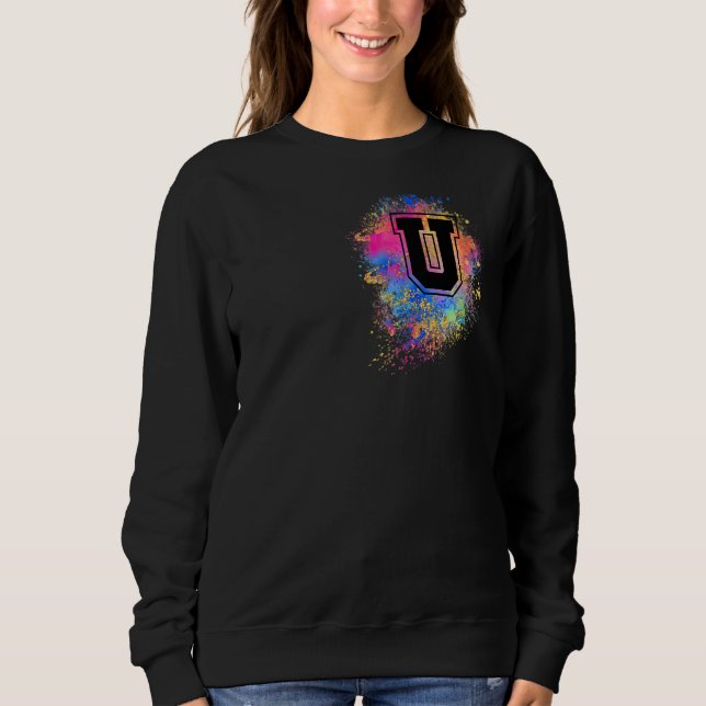 Sweatshirt Lettre arc-en-ciel U initial monogramme rose (Devant)
