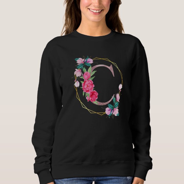 Sweatshirt Lettre C Monogramme floral initial femmes filles (Devant)