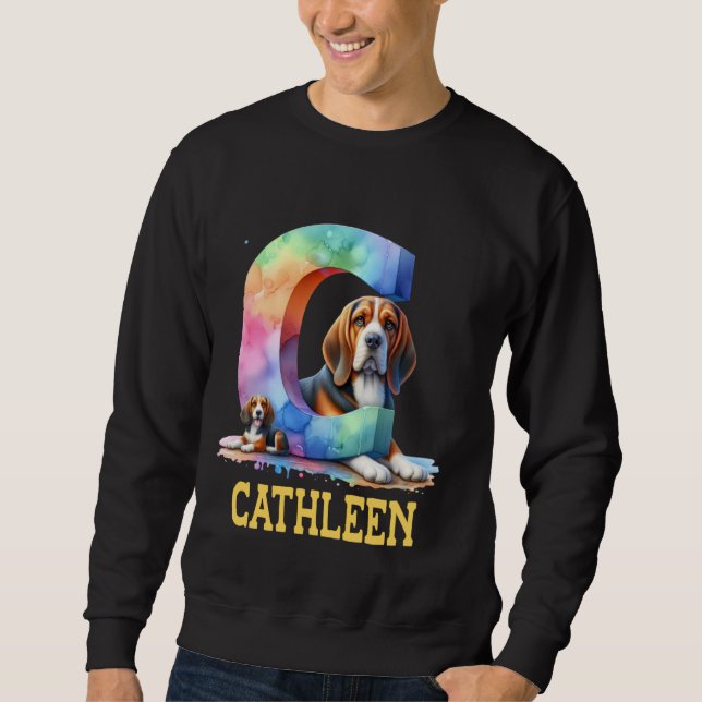 Sweatshirt Lettre Chiens mignons Nom Cathleen Chien arc-en-ci (Devant)