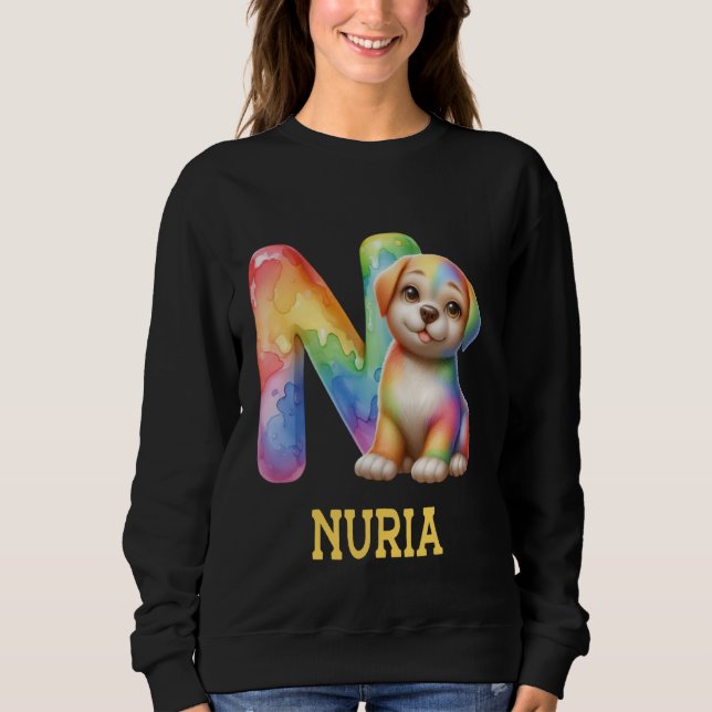 Sweatshirt Lettre Chiens mignons Nuria Nom Chien arc-en-ciel (Devant)