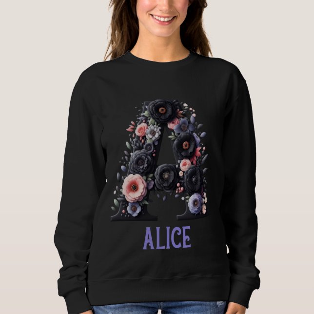 Sweatshirt LETTRE FLORE NOIRE ALice Alphabet Nom de fille (Devant)