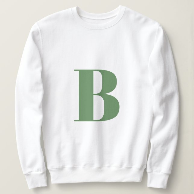 Sweatshirt Lettre initiale | Monogramme Moderne Tendance Sage (Design devant)