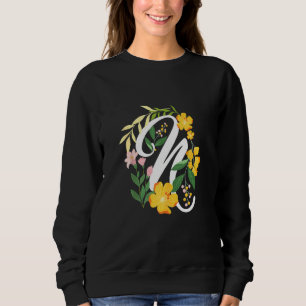 Sweatshirt Lettre N Majuscule Alphabet Fleurs Monogramme Init
