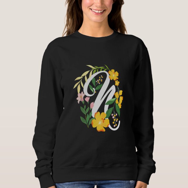 Sweatshirt Lettre N Majuscule Alphabet Fleurs Monogramme Init (Devant)