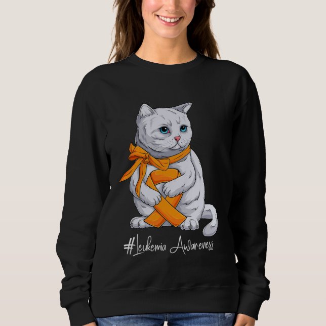 Sweatshirt Leukemia Awareness Month Orange Ribbon Cat (Devant)