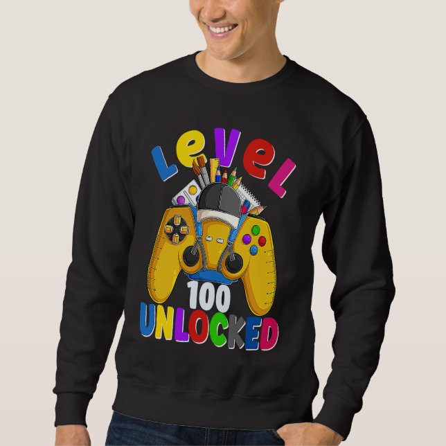 Sweatshirt Level 100 Days Of School Unlocked Gamer Video Game (Devant)