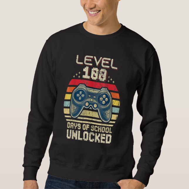 Sweatshirt Level 100 Days Of School Unlocked Retro Video Game (Devant)