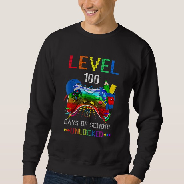 Sweatshirt Level 100 Days Of School Unlocked Video Game Gamer (Devant)