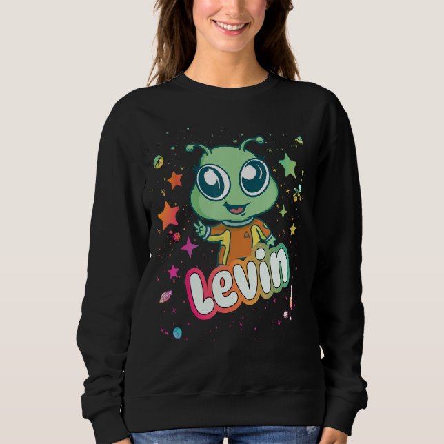 Sweatshirt LEVIN - Nom du garçon mignon avec un Alien mignon (Devant)