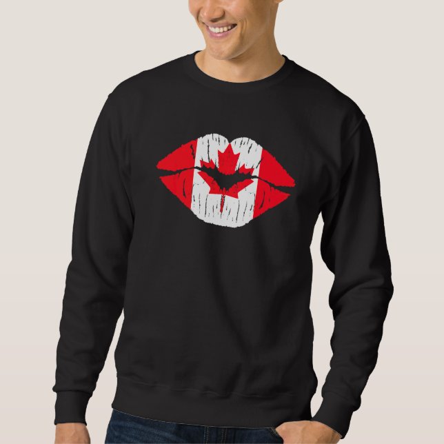 Sweatshirt Lèvres et feuille d'érable Drapeau canadien Joyeux (Devant)