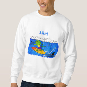 Sweatshirt Lézard à collerette drôle surfant dans un dessin a