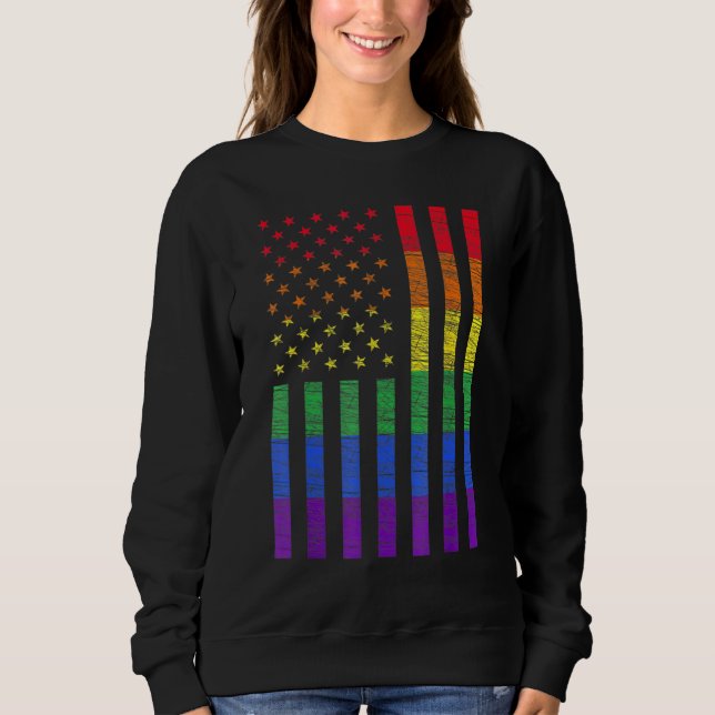 Sweatshirt Lgbt American Flag Pride Rainbow Gay Lesbian Bi Tr (Devant)