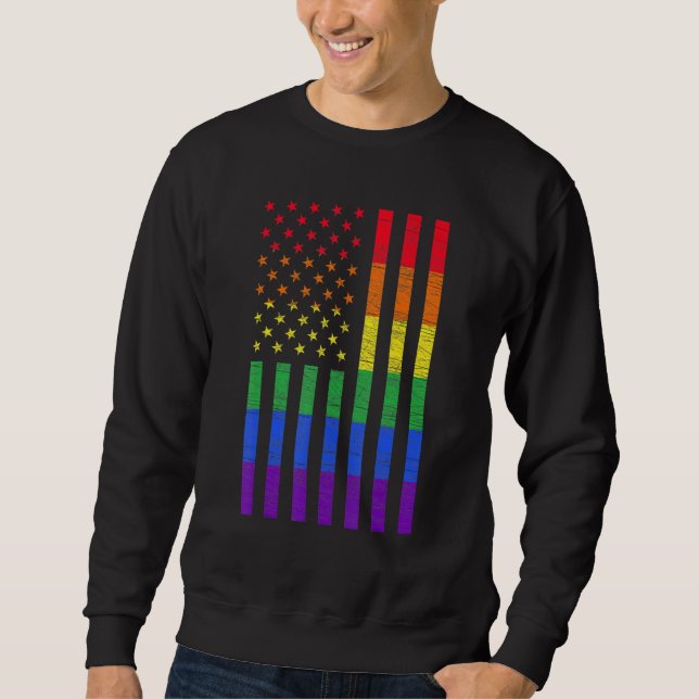 Sweatshirt Lgbt American Flag Pride Rainbow Gay Lesbian Bisex (Devant)