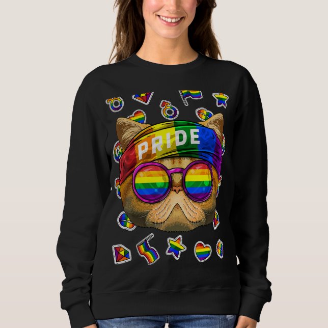Sweatshirt Lgbt Exotic Shorthair Gay pride Mois Cat Arc-en-ci (Devant)