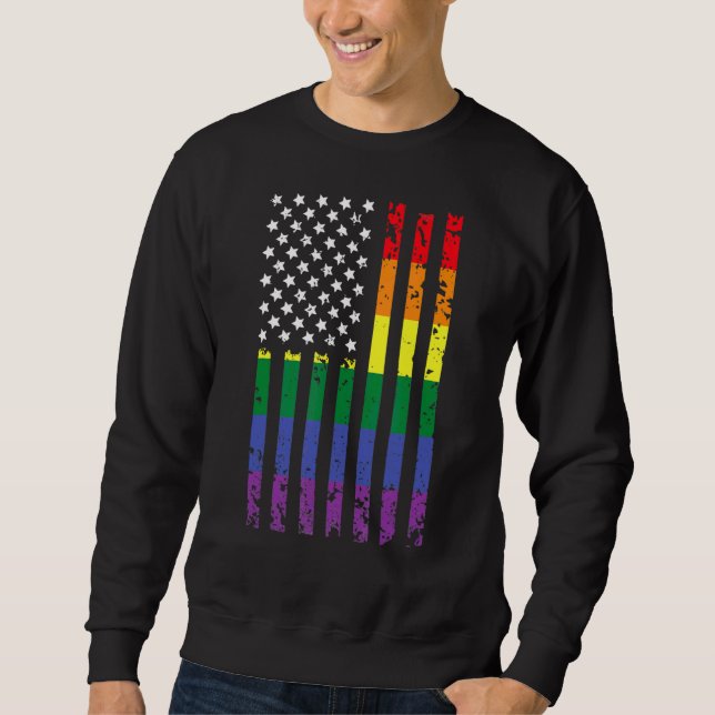 Sweatshirt Lgbt Pride Mois Us American Flag Retro Lgbt Aware (Devant)