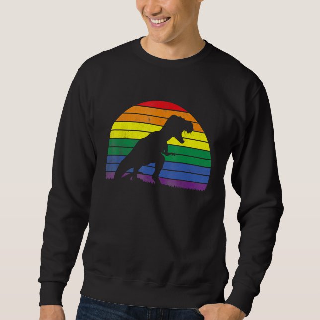 Sweatshirt LGBT Rex Gay Pride Lesbian Dinosaur Sunset Retro V (Devant)