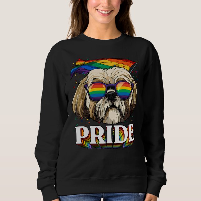 Sweatshirt Lgbt Shih Tzu Gay pride Lgbtq Rainbow Flag Sunglas (Devant)