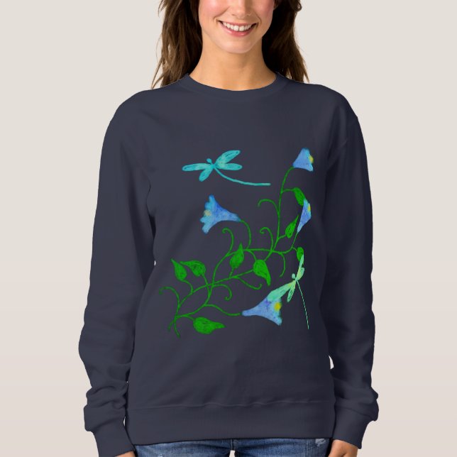 Sweatshirt Libellules et Fleurs Art Abstrait à Porter (Devant)