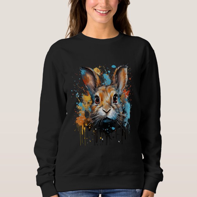 Sweatshirt Lièvre de portrait de lapin dynamique avec éclabou (Devant)
