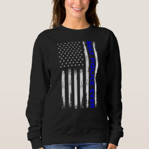 Sweatshirt Ligne Bleue Meilleure Police Jamais Avec Drapeau A