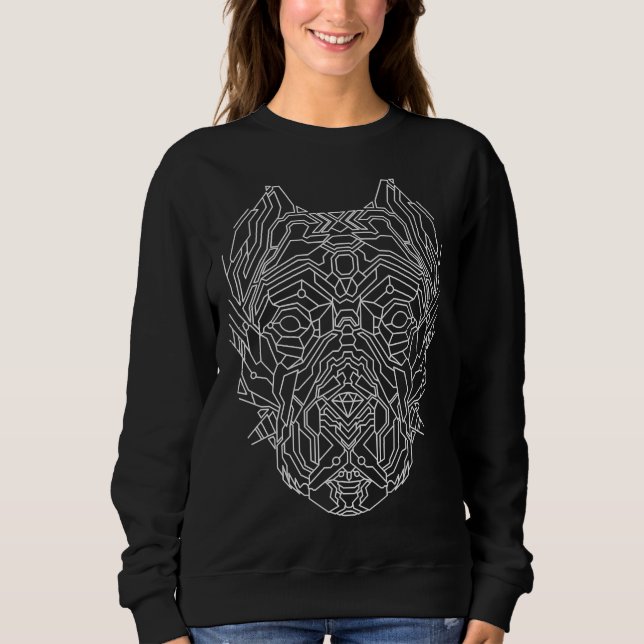 Sweatshirt Lignes blanches de tête géométrique de chien Pitbu (Devant)