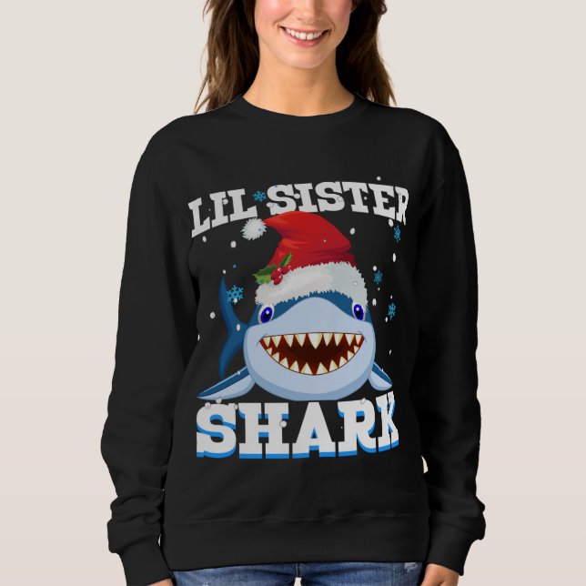 Sweatshirt Lil Sister Shark Santa Hat Noël (Devant)