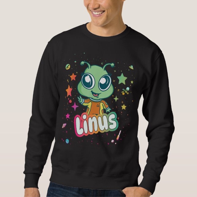 Sweatshirt LINUS - Nom du garçon mignon avec un Alien mignon (Devant)