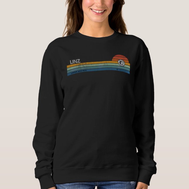 Sweatshirt Linz Upper Austria Retro Sunset Rainbow Synth Stri (Devant)