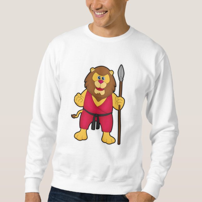 Sweatshirt Lion comme guerrier avec Spear (Devant)