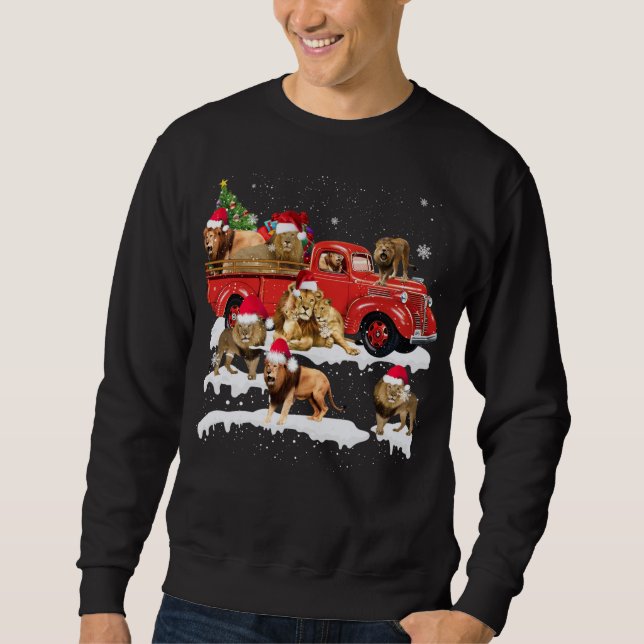 Sweatshirt Lion équitation Camion Rouge Joyeux Noël X mas Lai (Devant)