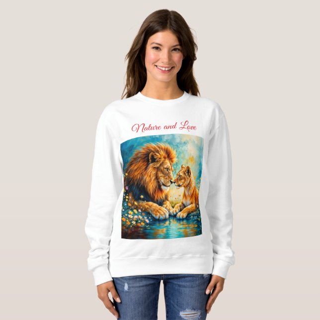 Sweatshirt Lion Lioness chats sauvages nature amour faune (Devant entier)