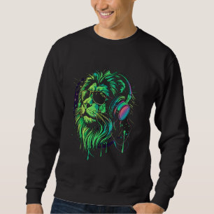 Sweatshirt Lion Vert DJ Avec Casques Et Lunettes De Soleil Ki