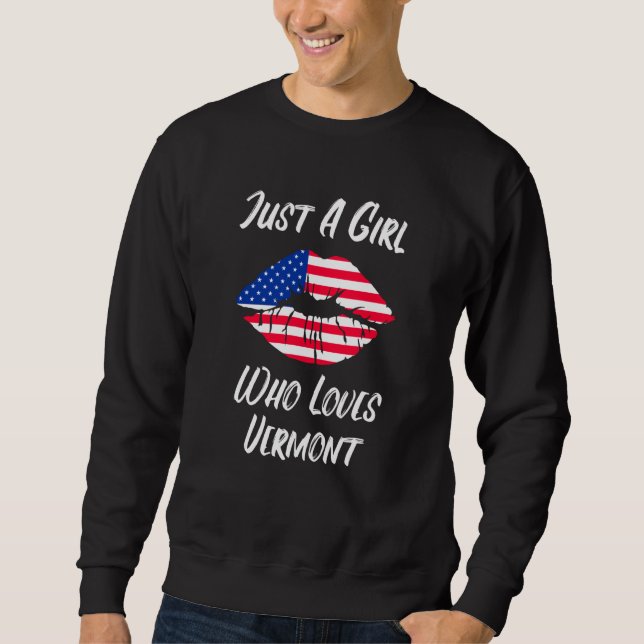 Sweatshirt Lips Mouth Love American Flag Vermont (Devant)