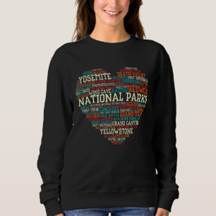 Sweatshirt Liste des parcs nationaux Mot Nuage Coeur Camping