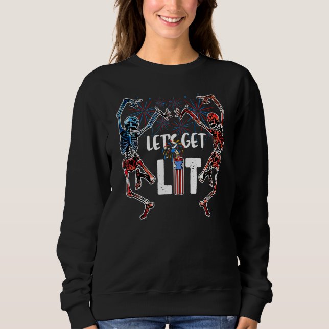 Sweatshirt Lit American Skeleton Fireworks 4th Of (Devant)