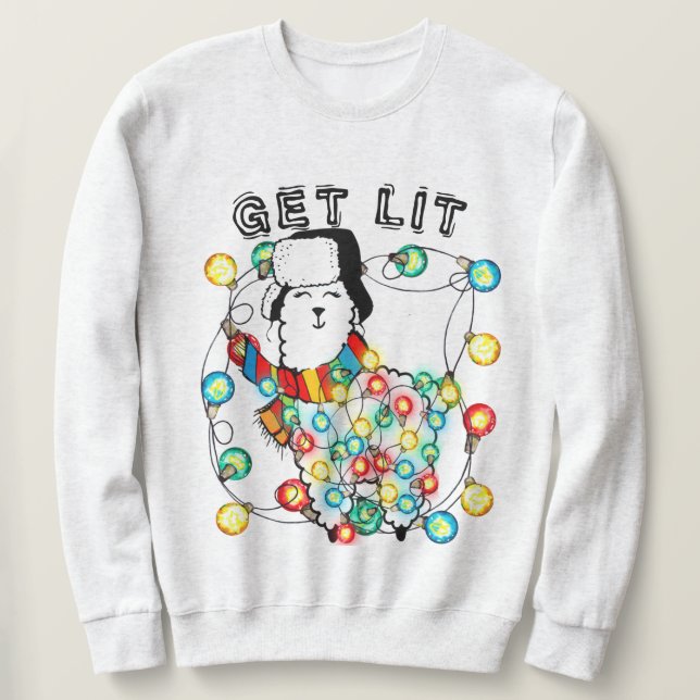 Sweatshirt Lit avec notre Llama de Noël Hilaire et Drôle (Design devant)