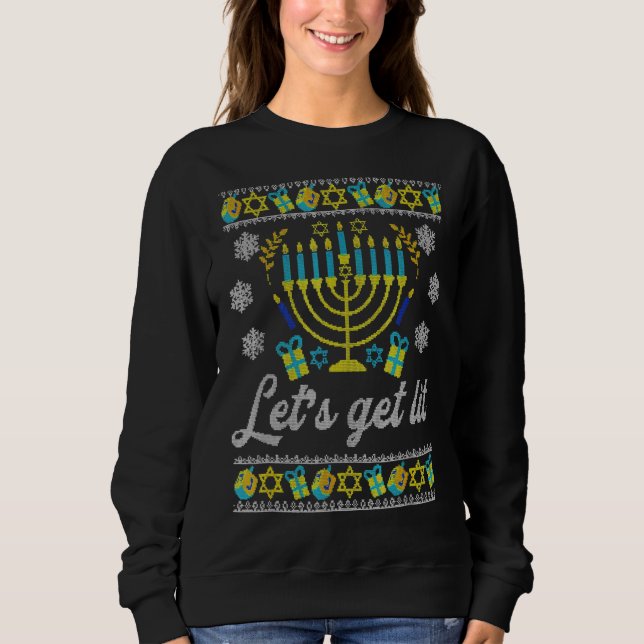 Sweatshirt Lit Lit Ugly Hanoukka Menorah Chanukah Jew Me (Devant)