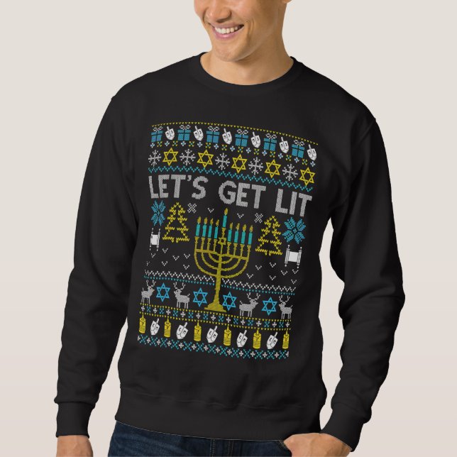 Sweatshirt Lit Ugly Hanukkah Chanukah Menorah Mens Womens (Devant)