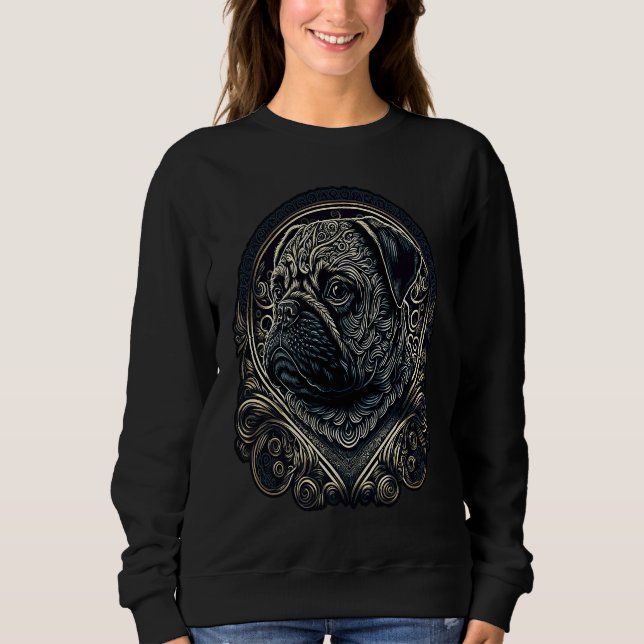 Sweatshirt Little Pug with Ornaments  1 (Devant)