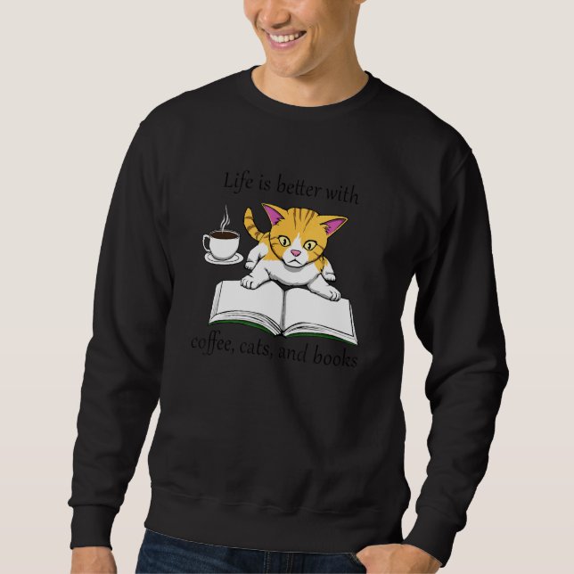 Sweatshirt Livre Confortable Lecture Café Et Chats (Devant)