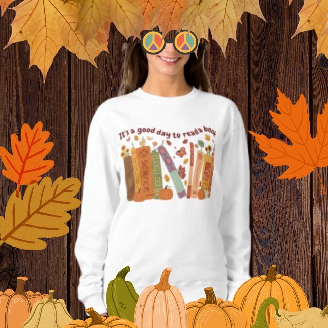 Sweatshirt Livre de livres Lovers, OrangePumpkin et Fall Leav (Bookish book Lovers Shirt; Women's Basic Sweatshirt Wight color, cute orange pumpkin, fall/autumn, )
