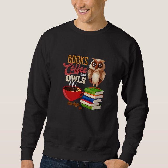 Sweatshirt Livres Café Et Chouettes Oiseaux Oiseaux Chouette  (Devant)