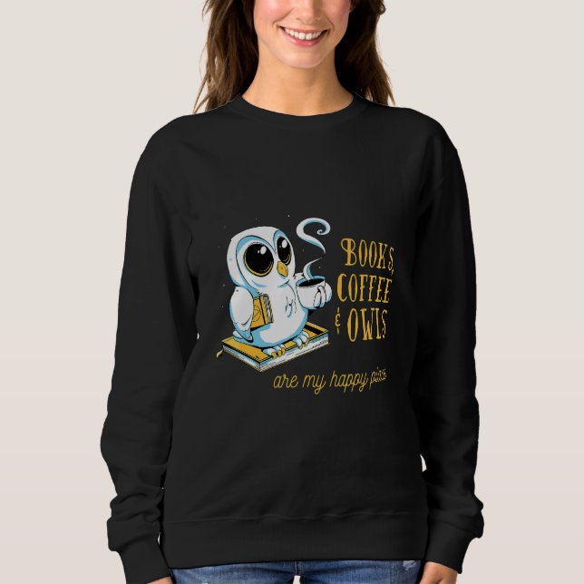 Sweatshirt livres café hiboux lisent (Devant)